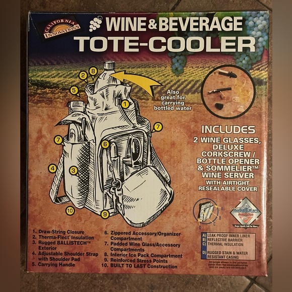 Wine Beverage cooler tote backpack corkscrew bottle opener server NIB - Picture 4 of 5